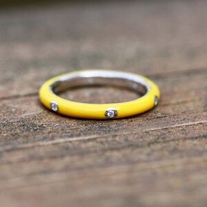 New Yellow Rainbow Enamel Band, Sterling Silver Stacking Ring